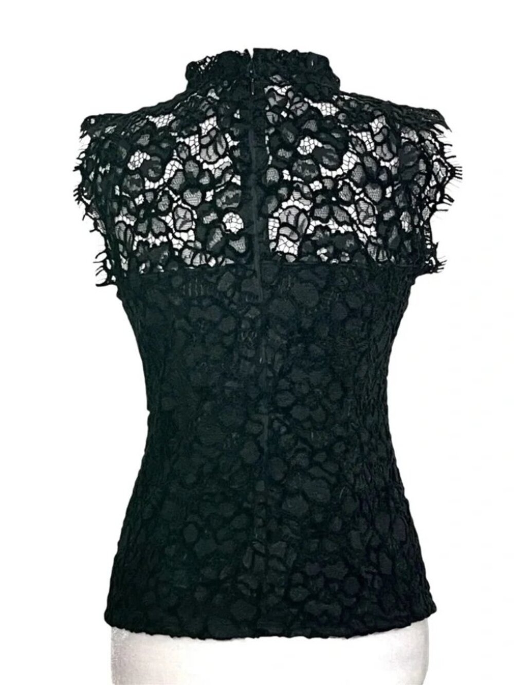 WHBM Sleeveless Lace High Neck Shell Black SUPER SOFT! Eyelash lace sleeve Sz 6 - Picture 9 of 13
